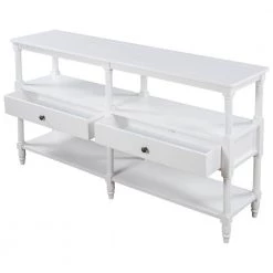 57 in. White Distressed Standard Rectangle Wood Console Table with Open Storage Shelf and Drawers by Kahomvis -Kahomvis Sales Store white distressed finish kahomvis console tables tre lkwf 19aak 77 1000