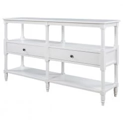 57 in. White Distressed Standard Rectangle Wood Console Table with Open Storage Shelf and Drawers by Kahomvis -Kahomvis Sales Store white distressed finish kahomvis console tables tre lkwf 19aak c3 1000