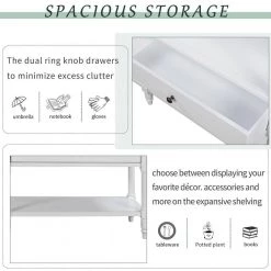 57 in. White Distressed Standard Rectangle Wood Console Table with Open Storage Shelf and Drawers by Kahomvis -Kahomvis Sales Store white distressed finish kahomvis console tables tre lkwf 19aak fa 1000