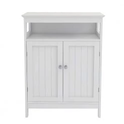 White Wood Storage Cabinet with Double Doors, Bathroom Freestanding Floor Cabinet by Kahomvis