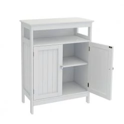 White Wood Storage Cabinet with Double Doors, Bathroom Freestanding Floor Cabinet by Kahomvis -Kahomvis Sales Store white kahomvis accent cabinets cyh lkw2 5278 77 1000