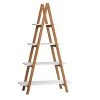 54 in. White Wood 4 Shelf Ladder Bookcase with "A" Shape Construction, Solid Bamboo Wood Living Room Display Stand by Kahomvis
