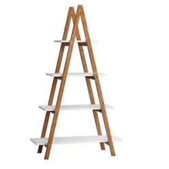 54 in. White Wood 4 Shelf Ladder Bookcase with "A" Shape Construction, Solid Bamboo Wood Living Room Display Stand by Kahomvis