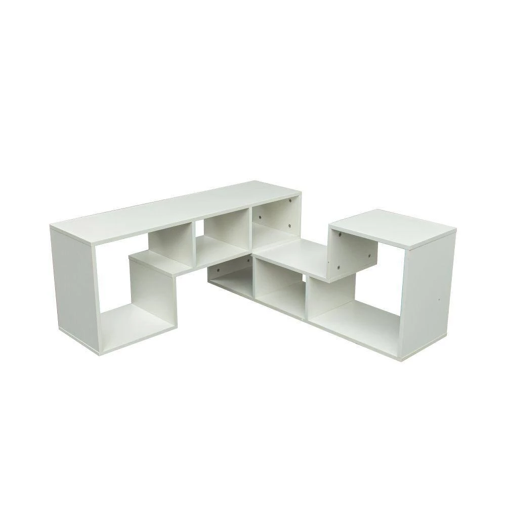 11.81 in. White Wood 6-Shelf Double L-Shaped Etagere Bookcase with Extendable and Twistable by Kahomvis 4 11.81 in. White Wood 6-Shelf Double L-Shaped Etagere Bookcase with Extendable and Twistable by Kahomvis - Image 4