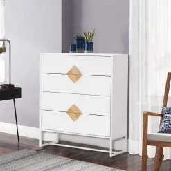 4-Drawers White Chest of Drawers (36.2 in. H x 31.7 in. W x 15.7 in. D), Bedroom Storage Cabinet with Solid Wood Handle by Kahomvis -Kahomvis Sales Store white kahomvis chest of drawers cyh lkw2 0013 31 1000