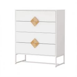4-Drawers White Chest of Drawers (36.2 in. H x 31.7 in. W x 15.7 in. D), Bedroom Storage Cabinet with Solid Wood Handle by Kahomvis