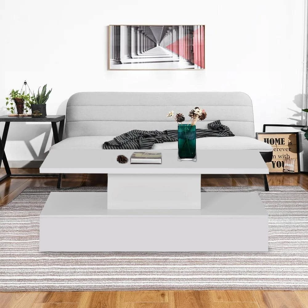 47.2 in. White Rectangle Wood Modern Coffee Table with LED Lighting and Remote Control by Kahomvis 8 47.2 in. White Rectangle Wood Modern Coffee Table with LED Lighting and Remote Control by Kahomvis - Image 8