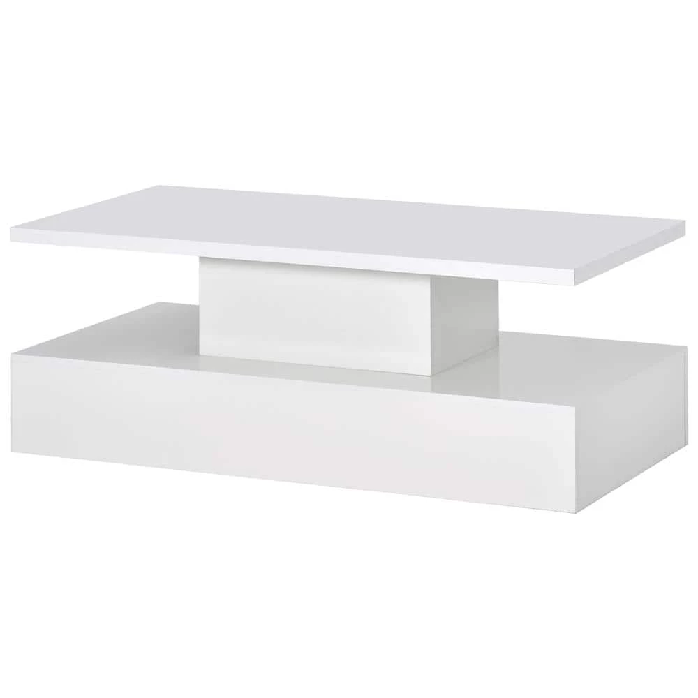 47.2 in. White Rectangle Wood Modern Coffee Table with LED Lighting and Remote Control by Kahomvis 1 47.2 in. White Rectangle Wood Modern Coffee Table with LED Lighting and Remote Control by Kahomvis