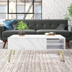 39.4 in. White Rectangle Wood Lift Top Extendable Coffee Table with Storage and Metal Frame by Kahomvis -Kahomvis Sales Store white kahomvis coffee tables rys lkw2 943 31 1000