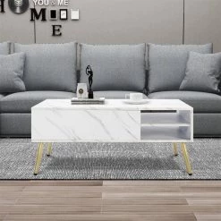 39.4 in. White Rectangle Wood Lift Top Extendable Coffee Table with Storage and Metal Frame by Kahomvis -Kahomvis Sales Store white kahomvis coffee tables rys lkw2 943 4f 1000
