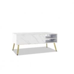 39.4 in. White Rectangle Wood Lift Top Extendable Coffee Table with Storage and Metal Frame by Kahomvis