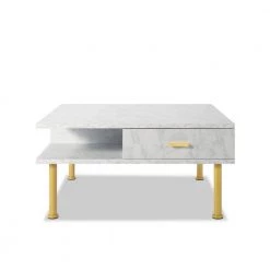 31.5 in. White Square Wood Coffee Table with 2 Drawers and Open Storage Shelf by Kahomvis -Kahomvis Sales Store white kahomvis coffee tables rys lkw2 948 1f 1000