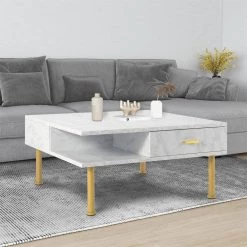 31.5 in. White Square Wood Coffee Table with 2 Drawers and Open Storage Shelf by Kahomvis -Kahomvis Sales Store white kahomvis coffee tables rys lkw2 948 4f 1000