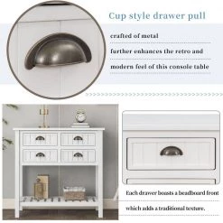 31.7 in. White Standard Rectangle Wood Console Table with Bottom Shelf and Storage Drawers by Kahomvis -Kahomvis Sales Store white kahomvis console tables tre lkwf 62aak 1f 1000