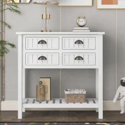 31.7 in. White Standard Rectangle Wood Console Table with Bottom Shelf and Storage Drawers by Kahomvis -Kahomvis Sales Store white kahomvis console tables tre lkwf 62aak 31 1000