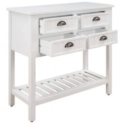 31.7 in. White Standard Rectangle Wood Console Table with Bottom Shelf and Storage Drawers by Kahomvis -Kahomvis Sales Store white kahomvis console tables tre lkwf 62aak 77 1000