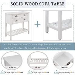 31.7 in. White Standard Rectangle Wood Console Table with Bottom Shelf and Storage Drawers by Kahomvis -Kahomvis Sales Store white kahomvis console tables tre lkwf 62aak fa 1000