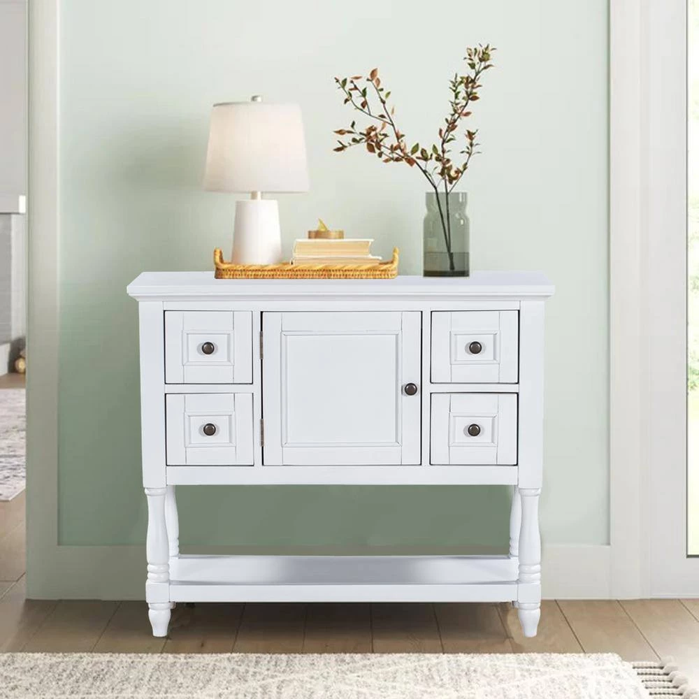 39.4 in. White Wood Console Table with 4 Drawers and 1 Shelf by Kahomvis 10 39.4 in. White Wood Console Table with 4 Drawers and 1 Shelf by Kahomvis - Image 10