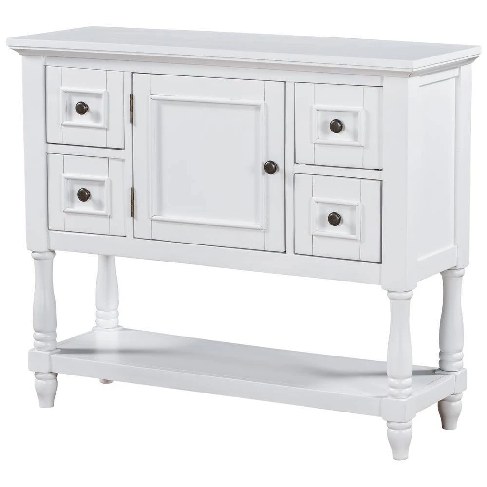 39.4 in. White Wood Console Table with 4 Drawers and 1 Shelf by Kahomvis 5 39.4 in. White Wood Console Table with 4 Drawers and 1 Shelf by Kahomvis - Image 5