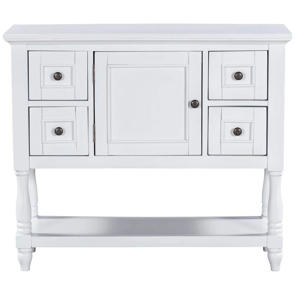 39.4 in. White Wood Console Table with 4 Drawers and 1 Shelf by Kahomvis 1 39.4 in. White Wood Console Table with 4 Drawers and 1 Shelf by Kahomvis