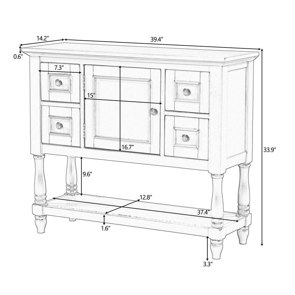 39.4 in. White Wood Console Table with 4 Drawers and 1 Shelf by Kahomvis 4 39.4 in. White Wood Console Table with 4 Drawers and 1 Shelf by Kahomvis - Image 4