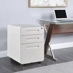 White 3-Drawer Mobile Steel File Cabinet with Locking Drawer, Rolling Anti-tilt Metal Storage Cabinet by Kahomvis -Kahomvis Sales Store white kahomvis file cabinets db lkw5 1337 31 1000