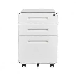 White 3-Drawer Mobile Steel File Cabinet with Locking Drawer, Rolling Anti-tilt Metal Storage Cabinet by Kahomvis