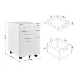 White 3-Drawer Mobile Steel File Cabinet with Locking Drawer, Rolling Anti-tilt Metal Storage Cabinet by Kahomvis -Kahomvis Sales Store white kahomvis file cabinets db lkw5 1337 fa 1000