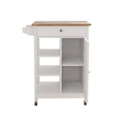 White / Natural Kitchen Cart with Towel Rack and Rubber Wood Table Top by Kahomvis -Kahomvis Sales Store white kahomvis kitchen carts cyh lkw2 5382 31 1000