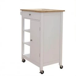 White / Natural Kitchen Cart with Towel Rack and Rubber Wood Table Top by Kahomvis -Kahomvis Sales Store white kahomvis kitchen carts cyh lkw2 5382 4f 1000