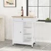 White / Natural Kitchen Cart with Towel Rack and Rubber Wood Table Top by Kahomvis