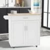 White / Natural Kitchen Cart with Rubber Wood Table Top and Towel Rack by Kahomvis