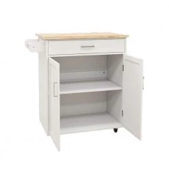 White / Natural Kitchen Cart with Rubber Wood Table Top and Towel Rack by Kahomvis -Kahomvis Sales Store white kahomvis kitchen carts cyh lkw2 5386 c3 1000