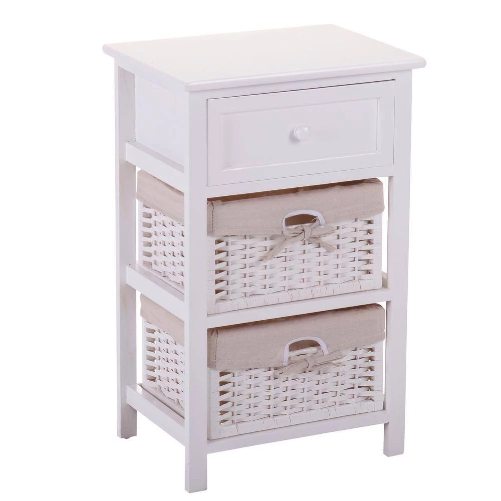 1-Drawer White End Table Nightstand with 2 Removable Storage Baskets (24.8"H x 15.7"W x 11.8"D) by Kahomvis 7 1-Drawer White End Table Nightstand with 2 Removable Storage Baskets (24.8"H x 15.7"W x 11.8"D) by Kahomvis - Image 7
