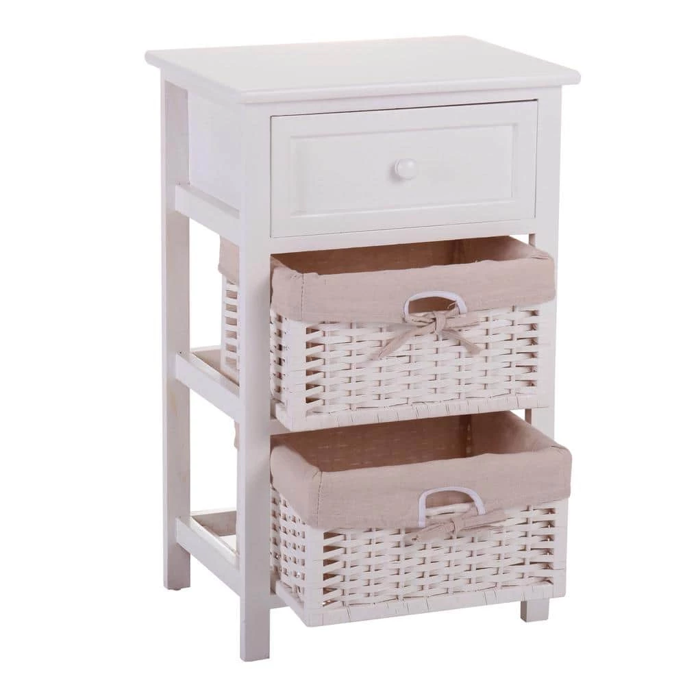 1-Drawer White End Table Nightstand with 2 Removable Storage Baskets (24.8"H x 15.7"W x 11.8"D) by Kahomvis 1 1-Drawer White End Table Nightstand with 2 Removable Storage Baskets (24.8"H x 15.7"W x 11.8"D) by Kahomvis