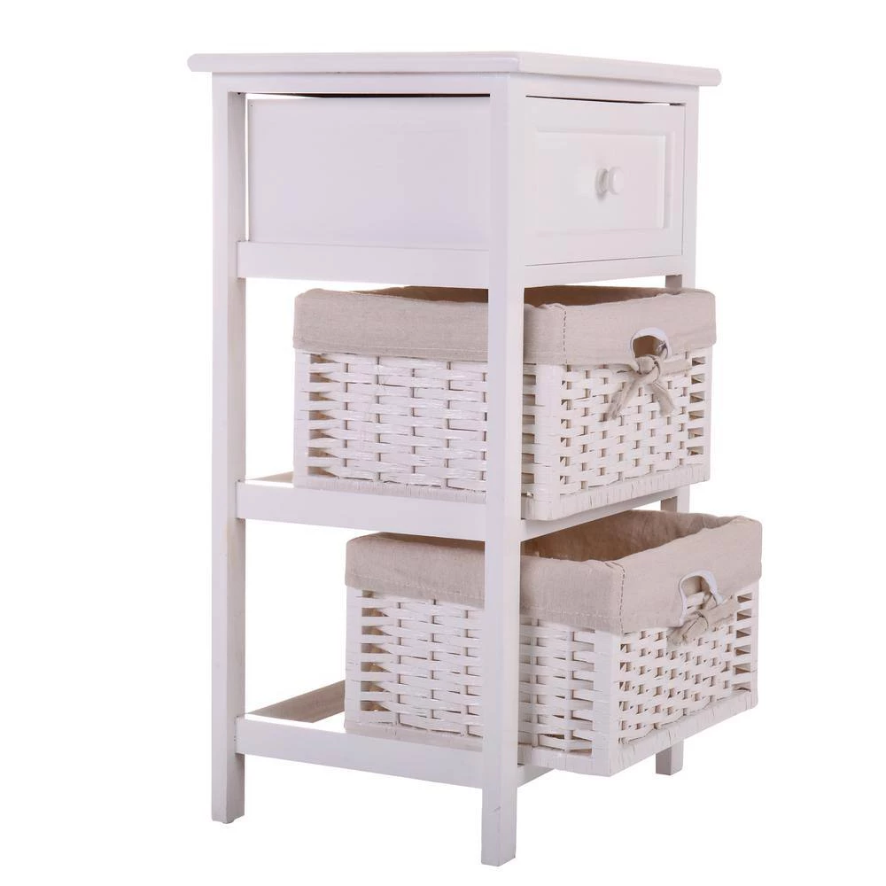 1-Drawer White End Table Nightstand with 2 Removable Storage Baskets (24.8"H x 15.7"W x 11.8"D) by Kahomvis 3 1-Drawer White End Table Nightstand with 2 Removable Storage Baskets (24.8"H x 15.7"W x 11.8"D) by Kahomvis - Image 3