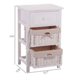 1-Drawer White End Table Nightstand with 2 Removable Storage Baskets (24.8"H x 15.7"W x 11.8"D) by Kahomvis 13 1-Drawer White End Table Nightstand with 2 Removable Storage Baskets (24.8"H x 15.7"W x 11.8"D) by Kahomvis -Kahomvis Sales Store white kahomvis nightstands bss lkw1 1565 c3 1000