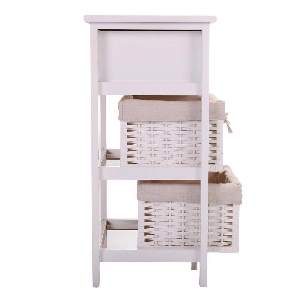 1-Drawer White End Table Nightstand with 2 Removable Storage Baskets (24.8"H x 15.7"W x 11.8"D) by Kahomvis 2 1-Drawer White End Table Nightstand with 2 Removable Storage Baskets (24.8"H x 15.7"W x 11.8"D) by Kahomvis - Image 2