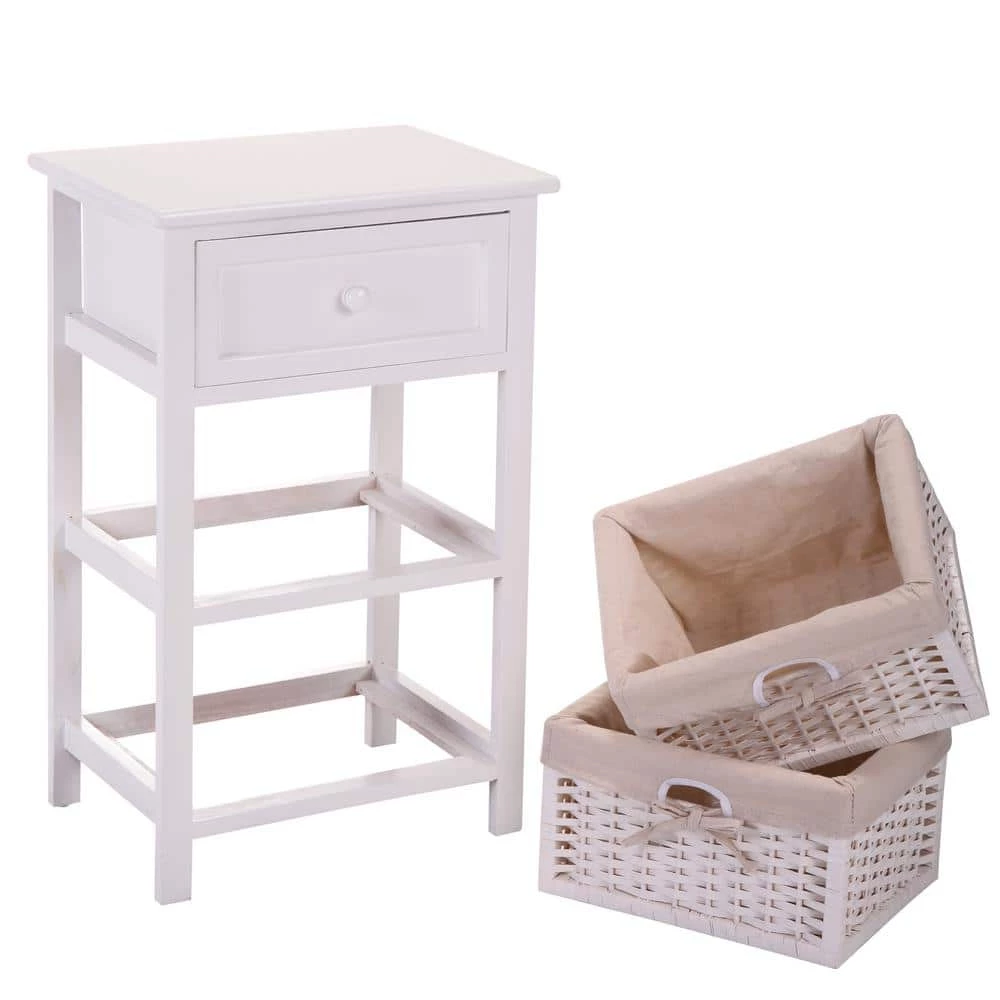 1-Drawer White End Table Nightstand with 2 Removable Storage Baskets (24.8"H x 15.7"W x 11.8"D) by Kahomvis 8 1-Drawer White End Table Nightstand with 2 Removable Storage Baskets (24.8"H x 15.7"W x 11.8"D) by Kahomvis - Image 8