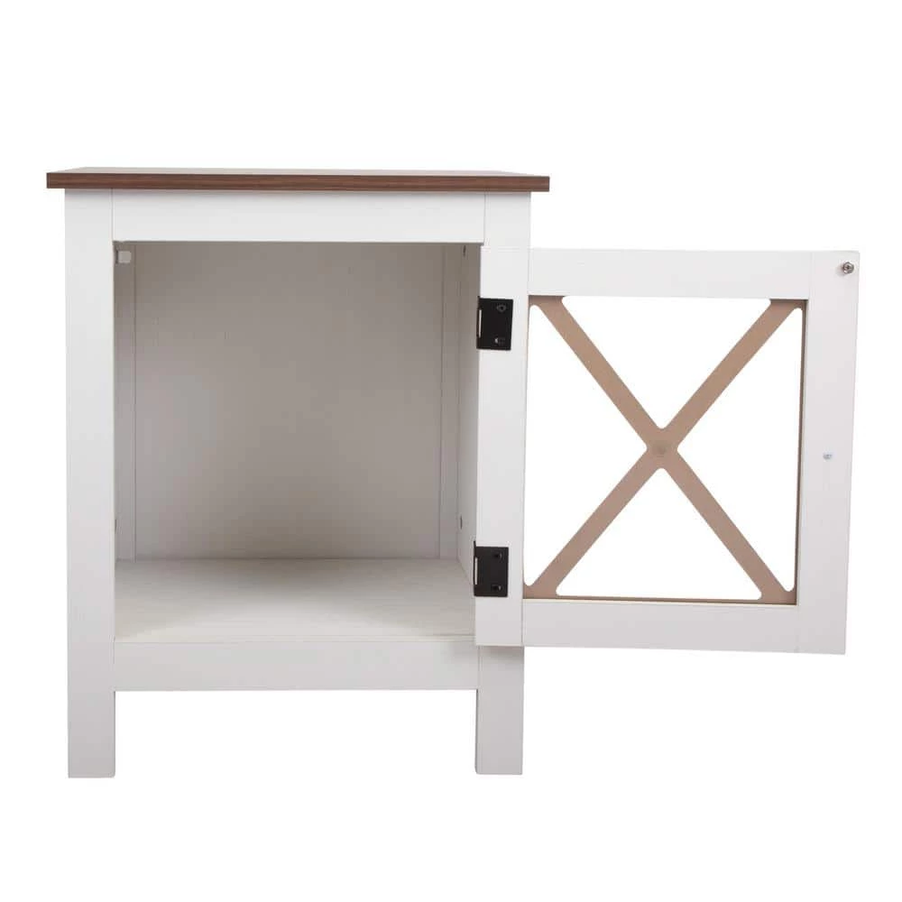 White Wood End Table Nightstand with Glass Door 23.6"H x 18.8"W x 13.7"D (2-Pack) by Kahomvis 4 White Wood End Table Nightstand with Glass Door 23.6"H x 18.8"W x 13.7"D (2-Pack) by Kahomvis - Image 4