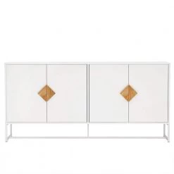 White Double Storage Sideboard with 4 Doors, Bedroom Storage Cabinet with Solid Wood Handle by Kahomvis