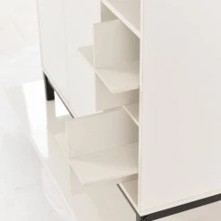 White Kitchen Buffet Sideboard with Removable Wine Racks and Cabinets, Wood and Metal Storage Console for Dining Room by Kahomvis -Kahomvis Sales Store white kahomvis sideboards buffet tables kk lkwf 8aaw 1f 1000