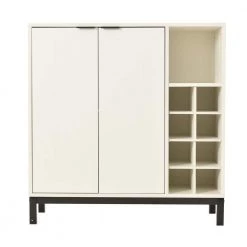 White Kitchen Buffet Sideboard with Removable Wine Racks and Cabinets, Wood and Metal Storage Console for Dining Room by Kahomvis