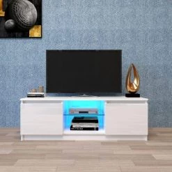 47 in. White TV Stand with 2-Drawers Fits TV's up to 55 in. with LED Lights by Kahomvis -Kahomvis Sales Store white kahomvis tv stands js lkw33 868 31 1000