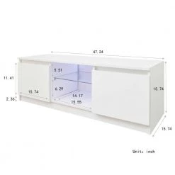 47 in. White TV Stand with 2-Drawers Fits TV's up to 55 in. with LED Lights by Kahomvis -Kahomvis Sales Store white kahomvis tv stands js lkw33 868 76 1000