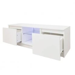 47 in. White TV Stand with 2-Drawers Fits TV's up to 55 in. with LED Lights by Kahomvis -Kahomvis Sales Store white kahomvis tv stands js lkw33 868 c3 1000