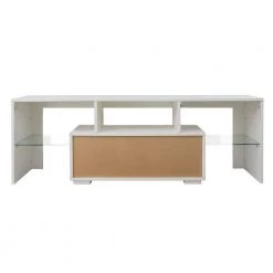 51 in. White TV Stand Fits TV's up to 55 in. with LED RGB Lights by Kahomvis -Kahomvis Sales Store white kahomvis tv stands js lkw33 869 66 1000