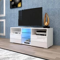 47 in. White TV Stand with 2-Storage Cabinet Fits TV's up to 55 in. with 20-Colors LED Lights by Kahomvis -Kahomvis Sales Store white kahomvis tv stands js lkw33 874 31 1000
