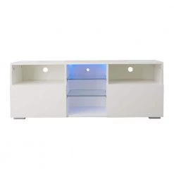 47 in. White TV Stand with 2-Storage Cabinet Fits TV's up to 55 in. with 20-Colors LED Lights by Kahomvis