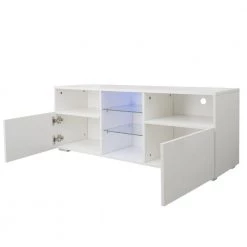 47 in. White TV Stand with 2-Storage Cabinet Fits TV's up to 55 in. with 20-Colors LED Lights by Kahomvis -Kahomvis Sales Store white kahomvis tv stands js lkw33 874 77 1000